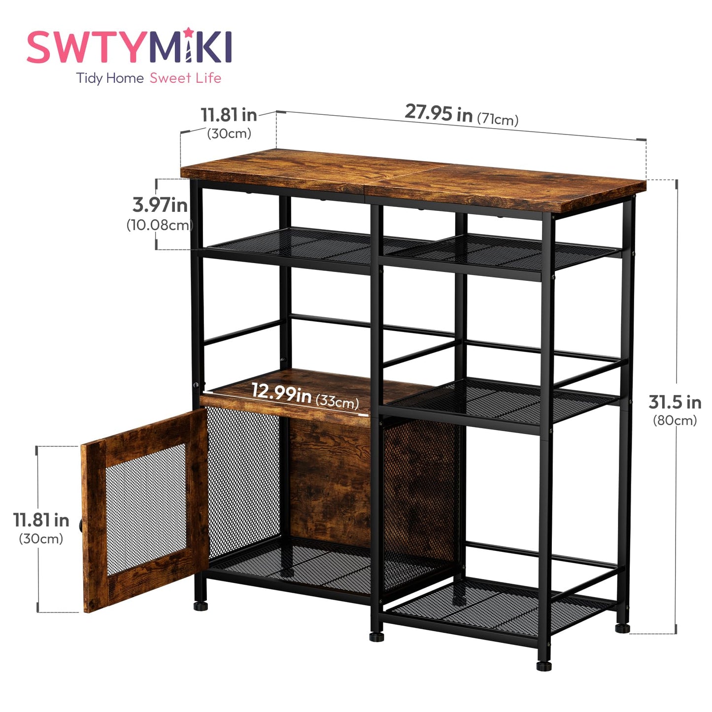 SWTYMIKI Coffee Bar Cabinet Station - Farmhouse Small Coffee Stand Station with Doors, Rustic Storage Organizer for Kitchen, Buffet Sideboard Cabinet Table for Home, Office, Corner, Bar, Espresso
