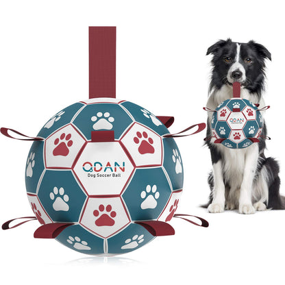 QDAN Dog Balls Toys, Soccer Ball with Straps, Puppy Birthday Gifts, Dog Water Toy, Durable Herding Balls for Small Medium Dogs, Interactive Toys for Tug of War (6 Inch)