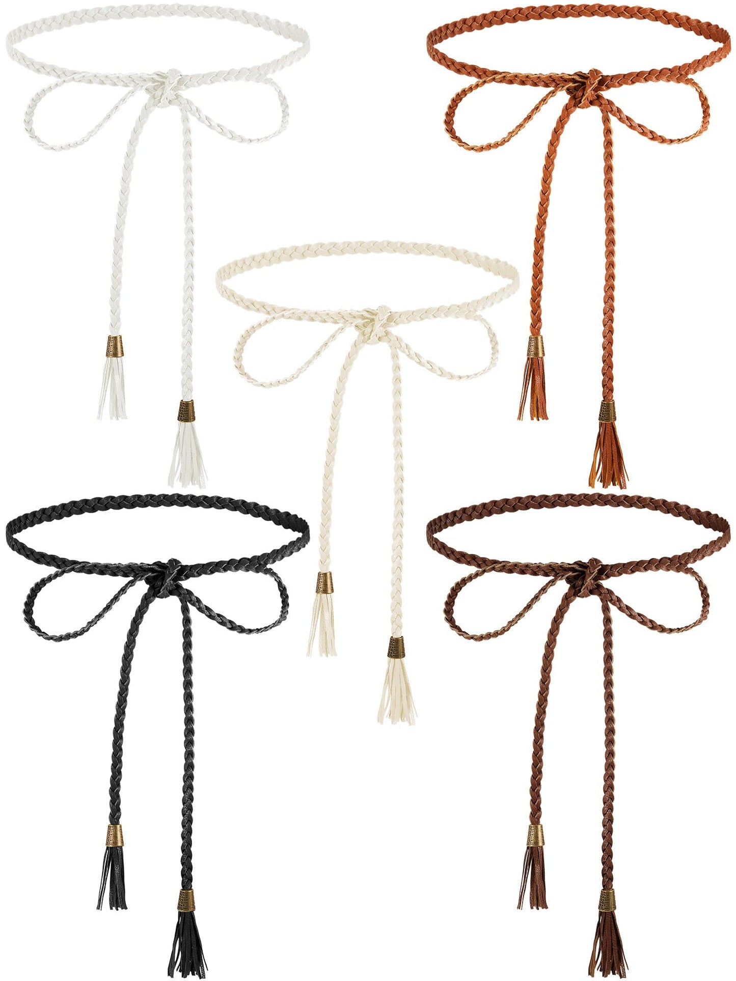 SATINIOR 5 Pcs Braided Waist Belt for Women, Extra Long 78.4" Tassel Skinny Braided Rope Waist Belts for Skirt Dress Festival Fashion Boho Toga Costume Accessories