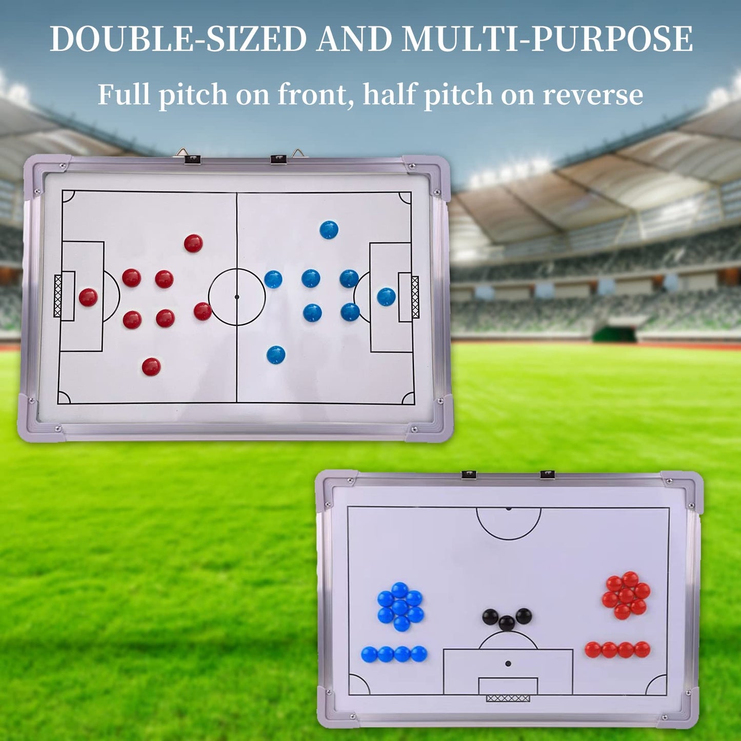 Suprwin Magnetic Soccer Football Coach Board，Portable Clipboard Tactical Magnetic Board Kit W/Marker Pieces,Pen, Eraser, Storage Bag
