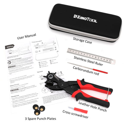 KingTool Leather Hole Punch Set, Super Heavy Duty Rotary Puncher, Multi Hole Sizes Maker Tool