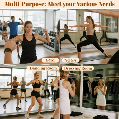 VooBang Home Gym Mirror - 3 PCS 16×56 inches, Large Frameless Wall Mounted Full Length Body Mirror for Dancing Studio, Exercise, Fineness, Yoga, Tempered Glass