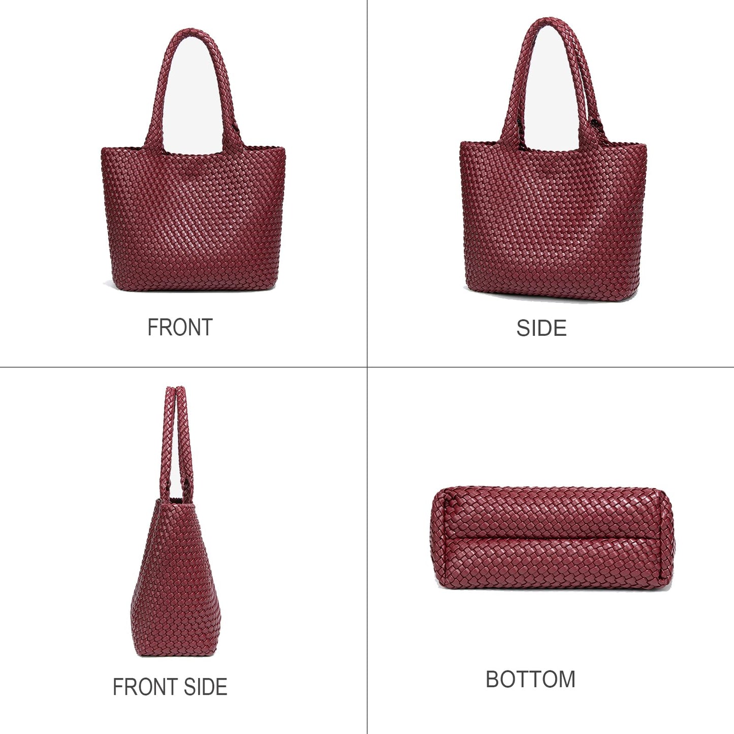 SporGenius Woven Tote Bag for Women, Vegan Leather Handwoven Bags with Small Handmade Purse, Large Travel Braided Top Handle Handbags (Burgundy)
