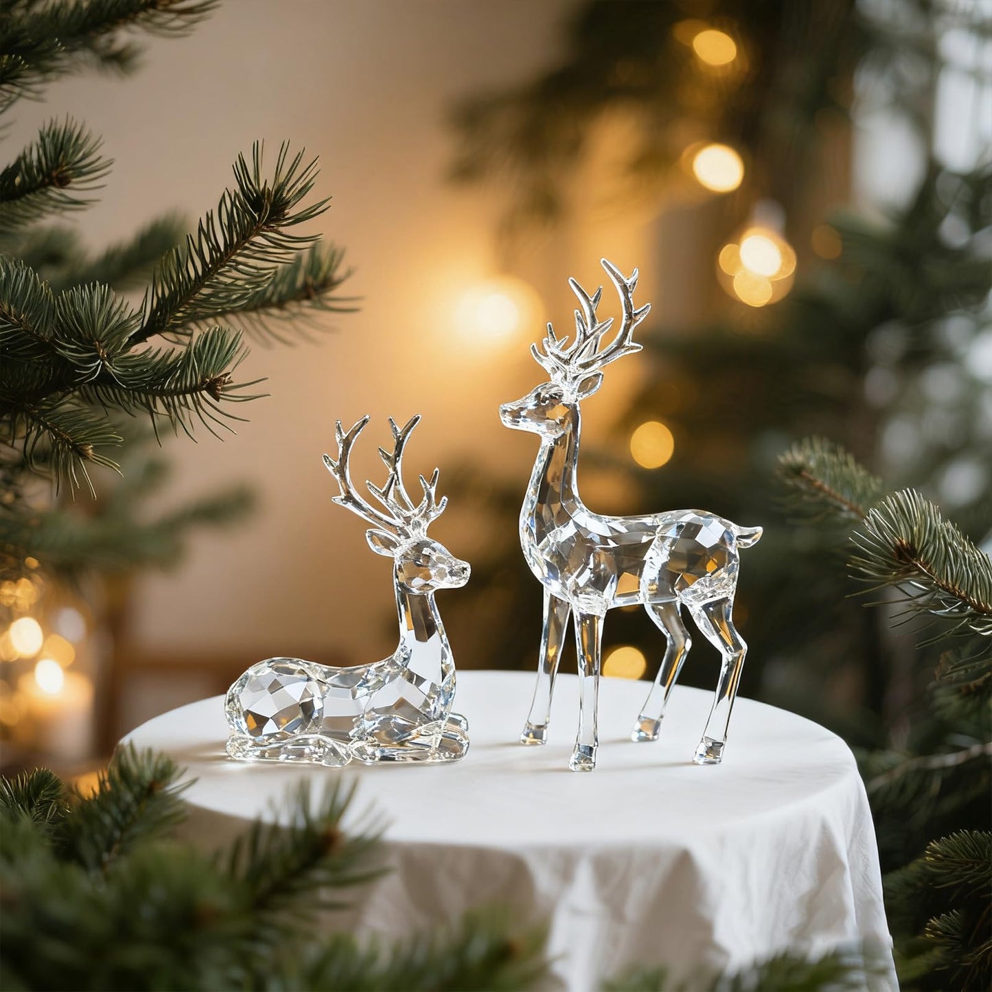 EverZenHub Christmas Reindeer Figurines - Resin Deer Statues for Home Décor, Xmas Tabletop Decor, Fireplace Mantel, Shelf & Cabinet Ornaments (Set of 2 Elk Sculptures)