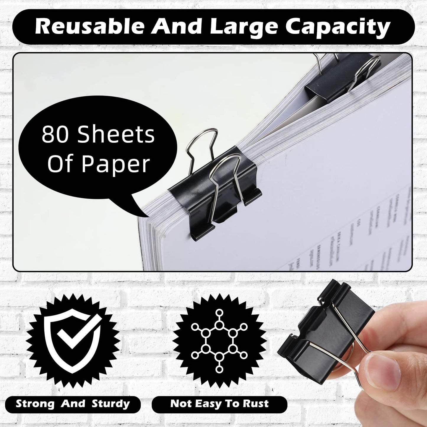 Yexiya 300 Pcs Medium Binder Clips Sturdy 1.25 Inch Black Paper Med Clips Office Supplies Paper Clamps for Office Teachers Students School Business Supplies