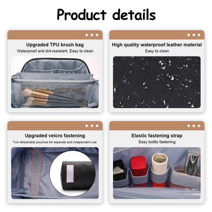 BOYATU Travel Makeup Bag Organizer Cosmetic Bag: 3 Pcs Set Make up Bags for Women with Handle - Waterproof Vegan Leather Toiletry Bags Travel Essentials Pouch with Compartments (A-01-Black)