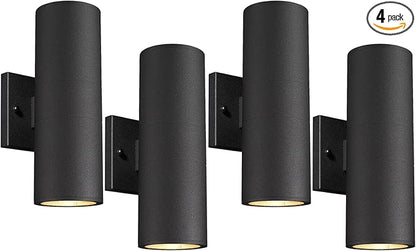 Ken & Ricky Outdoor Light Fixture, Modern Outdoor Sconce Wall Lights, Cylinder Exterior Lighting Fixtures with Tempered Glass Cover for House Porch Garage Patio Doorway Entryway -4Pack