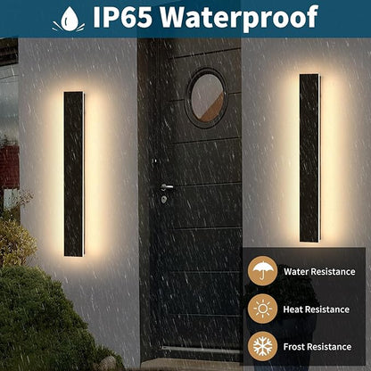 2 Pack Long Outdoor Porch Light, 23.6inch Modern LED Wall Sconce, IP65 Waterproof, 3 Color 3000K/4500K/6000K, 24W, Exterior Linear Lighting Fixture for Patio, Yard, Garage, Balcony