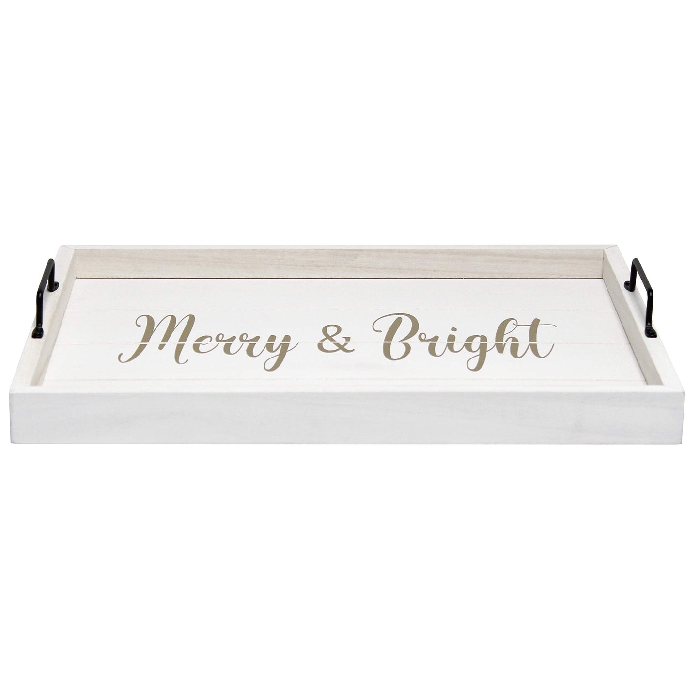 Elegant Designs HG2000-WMB Christmas Decoration 15.50" x 12", Decorative Wood Serving Tray w/Handles, White Wash Merry & Bright