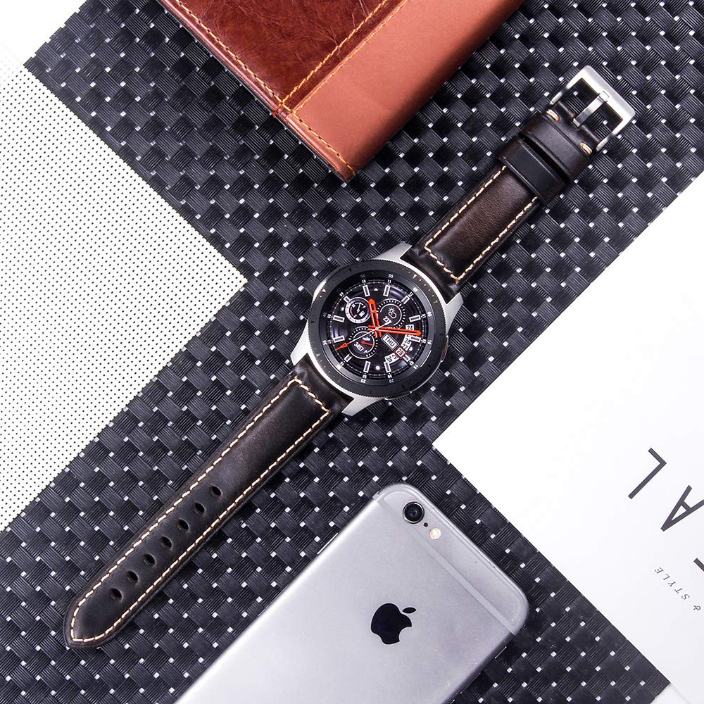 Berfine 18mm Quick Release Retro Leather Watch Band,Vintage Oil-tanned Pull-up Leather Watch Strap Replacement,Black Brown