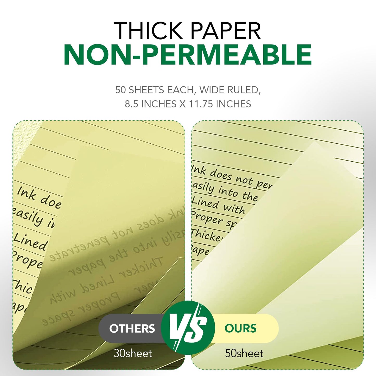 KAISA Legal Note pads 8.5 x 11，12pads 600 Sheets note pads office supplies Recycled Paper 8.5 x 11 Wide Ruled 50 sheets Premium Thick Paper Hard Back Notepads 8-1/2"x 11-3/4" Writing Tablet Canary For Office Supplies (Pack of 12)