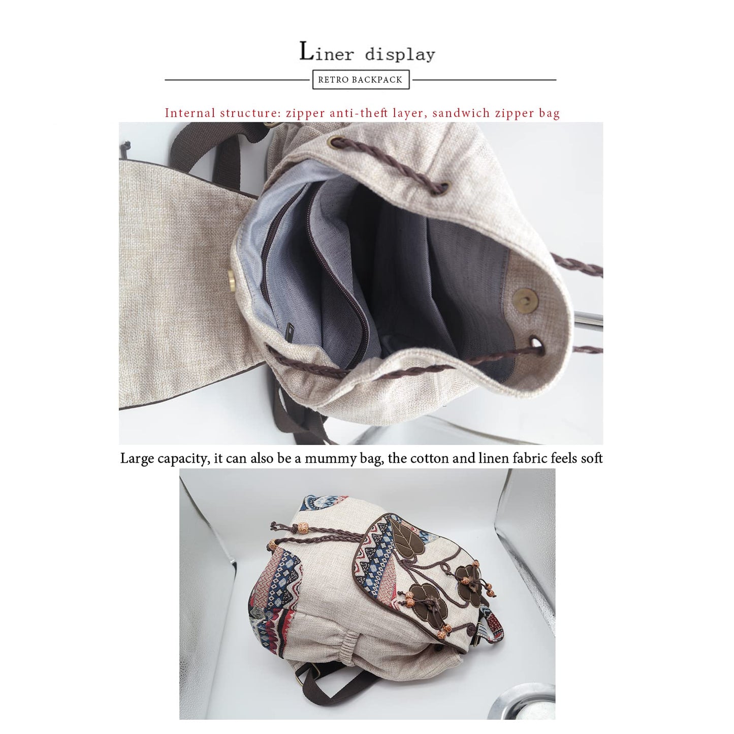 HUANGGUOSHU Backpack Purse For Women Casual Vintage Drawstring Back Pack Bohemian Travel Boho Hand-Held Flap Hand-Embroidered Backpack
