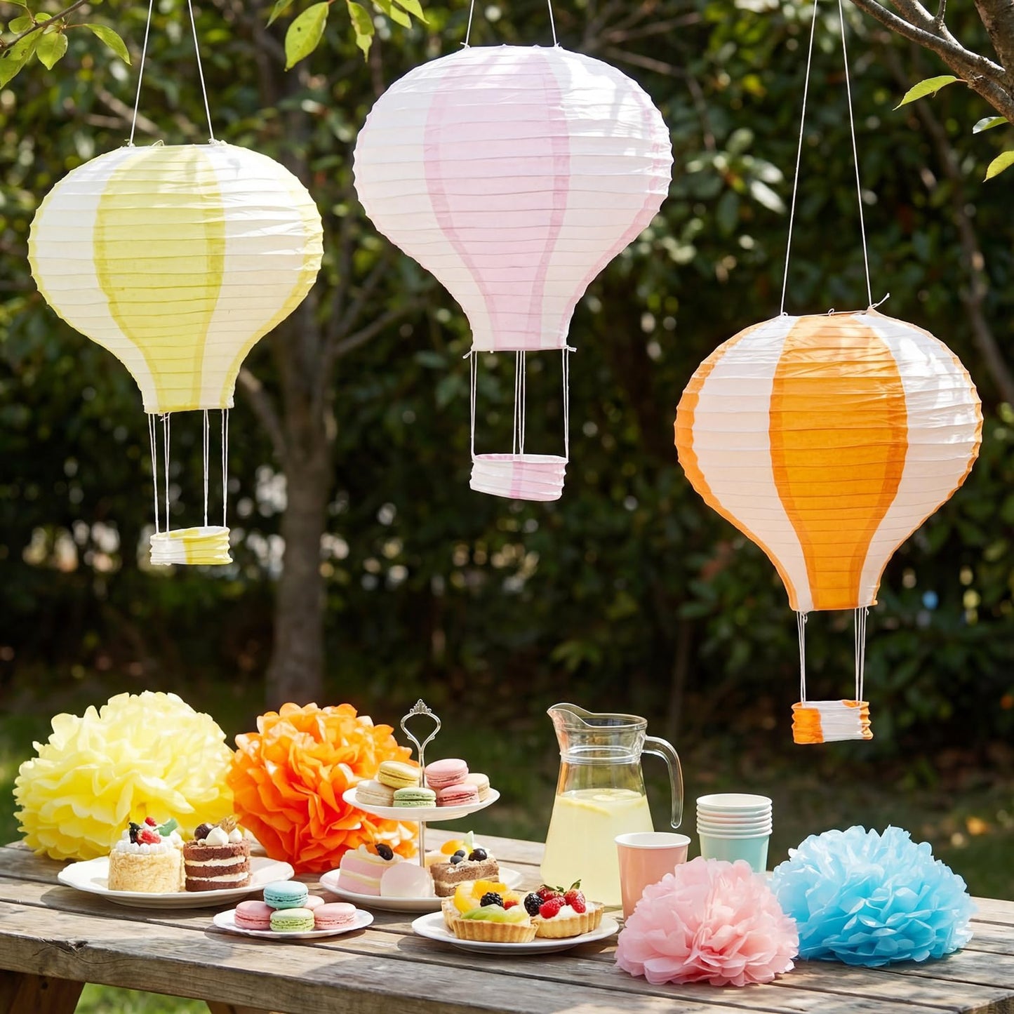 Hortsun 36 Pcs Hot Air Balloon Decorations Include 6 Hanging Hot Air Balloon Paper Lanterns 6 Paper Flowers 12 Hanging Cards 12 Spiral Decor for Wedding Birthday Anniversary Christmas Party Decor