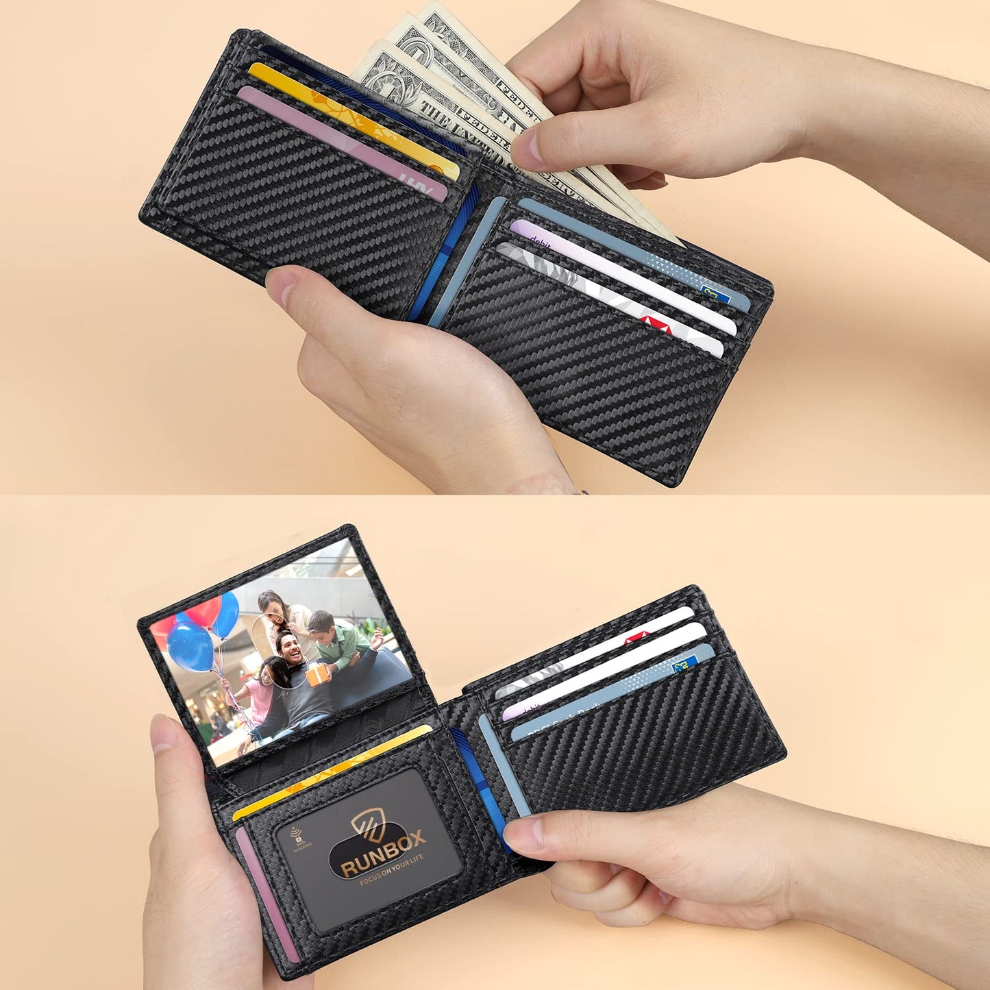 RUNBOX Wallet for Men - Slim Rfid Leather Bifold 2 ID Window With Gift Box Men's Accessories