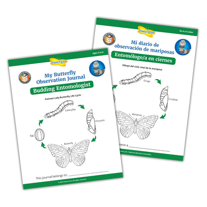 Insect Lore Butterfly Garden with Two Cups of Live Caterpillars, Life Cycle Figurines, English and Spanish Butterfly STEM Activity Journals | 10 Painted Lady Butterfly Baby Caterpillars
