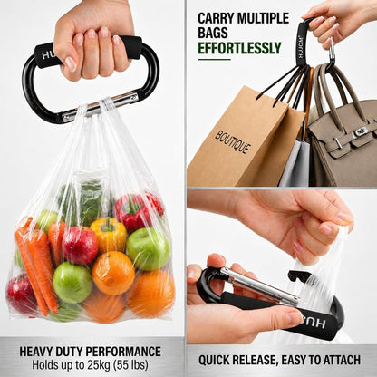 Stroller Hooks 2 Pack Heavy Duty Large Carabiner Clips for Bags & Baby Gear