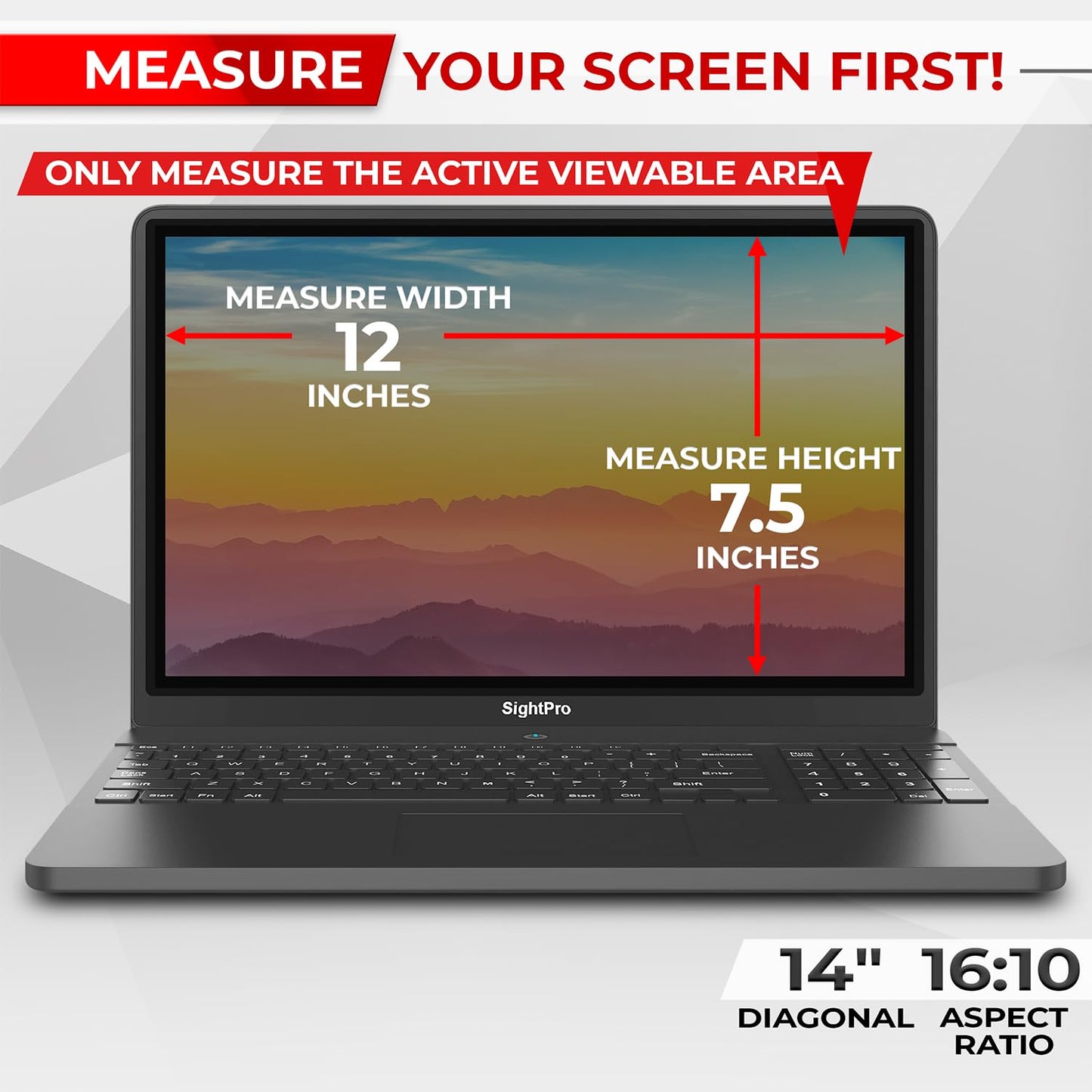 SightPro Magnetic Laptop Privacy Screen 14 Inch 16:10 - Patented Removable Laptop Privacy Filter Shield and Protector