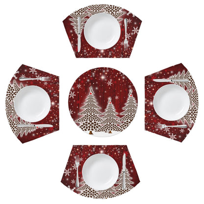 DJYQBFA Christmas Round Table Placemat Set of 4 Wedge Placemat Centerpiece, Xmas Snowflakes Heat Resistant Red Table Mat for Kitchen Table Decor Holiday Party, 5 Pcs
