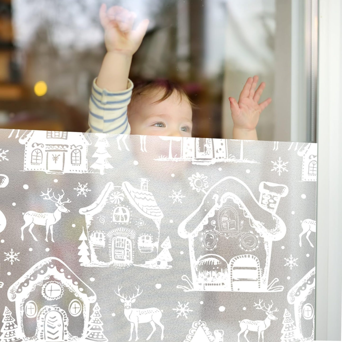 Window Privacy Film Holiday Art Christmas Static Clings Decorative Pure White Christmas House Elk Snowflake Glass Window Film Xmas Static Window Cling Privacy Stickers for Party Glass Supplies