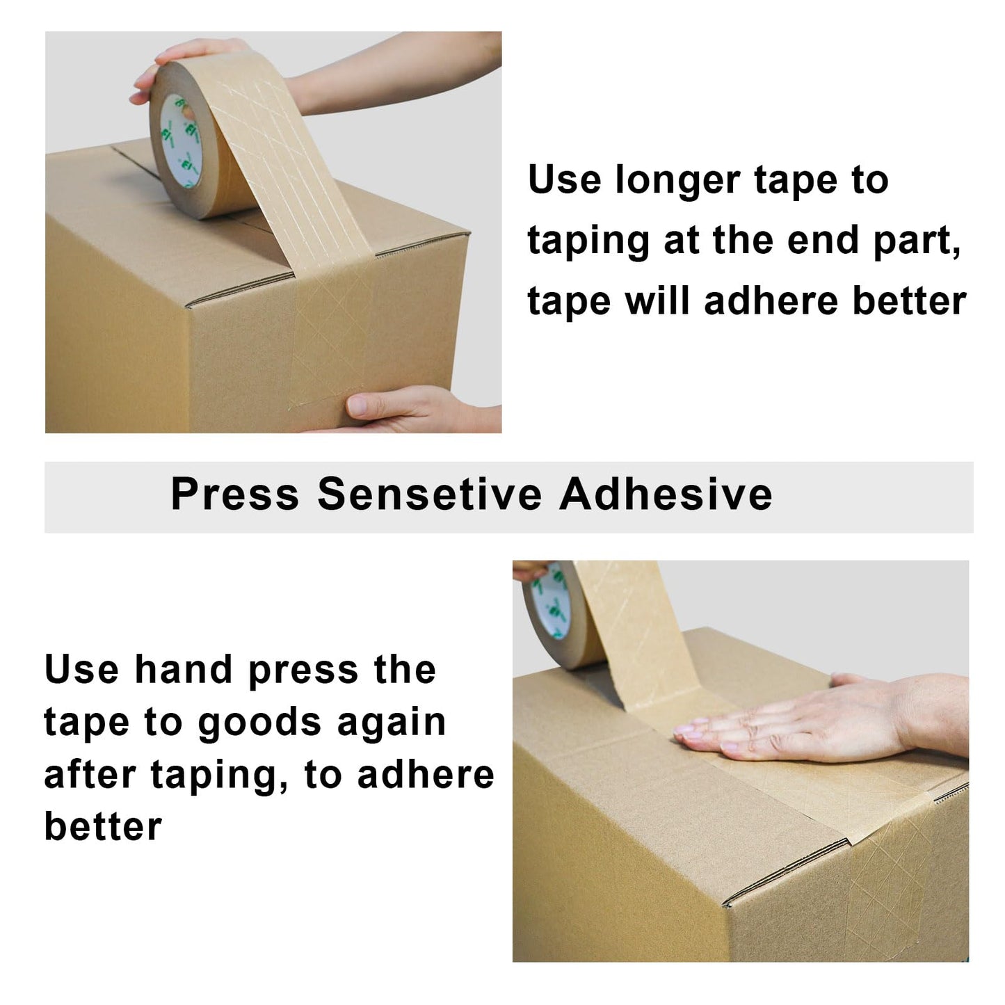 BOMEI PACK Wide Brown Reinforced Kraft Paper Packing Tape 3inch, 2Rolls Self Adhesive Paper Gummed Packing Tape, for Heavy Duty Packaging, Shipping, Moving and Storage, 3InchX55yds