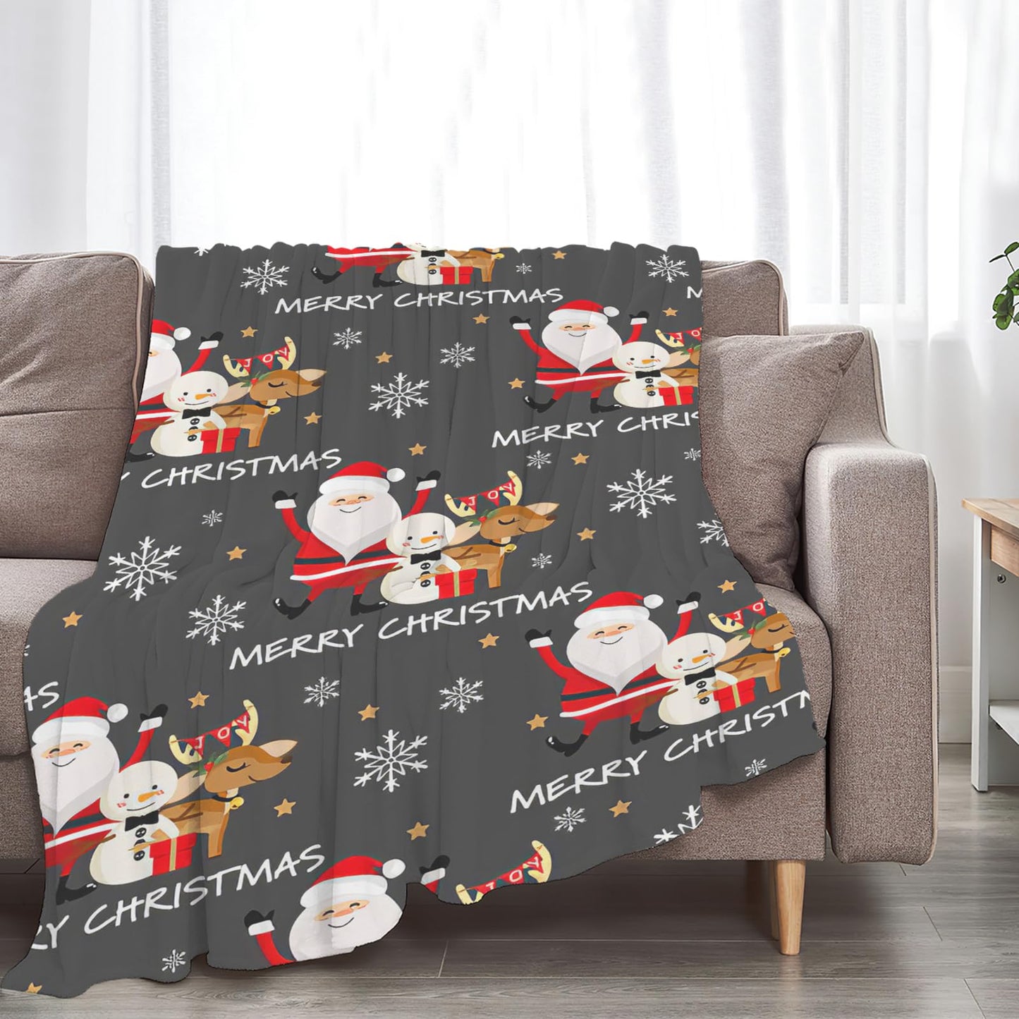 Snowman Santa Claus Throw Blanket for Girls Boys Women Men Kids Adults Soft Flannel Fleece Blanket for Couch Sofa Bed Home Decor 40"x50"