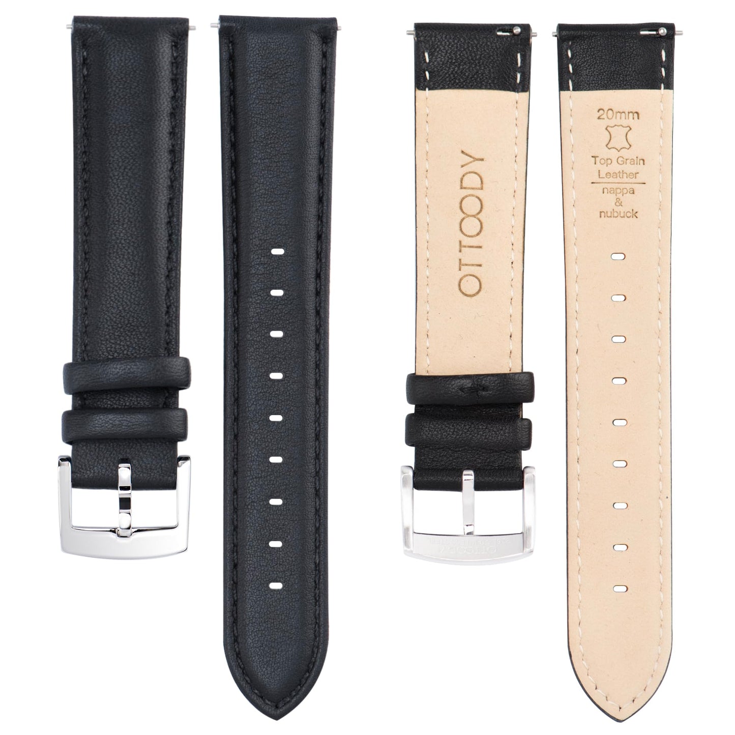 OTTOODY Leather Watch Bands Strap Quick Release, Elegant & Soft Top Grain Genuine Leather Watch band for Men Women, 22mm 21mm 20mm 18mm 16mm Replacement Straps for Watch & Smartwatch, Silver Buckle