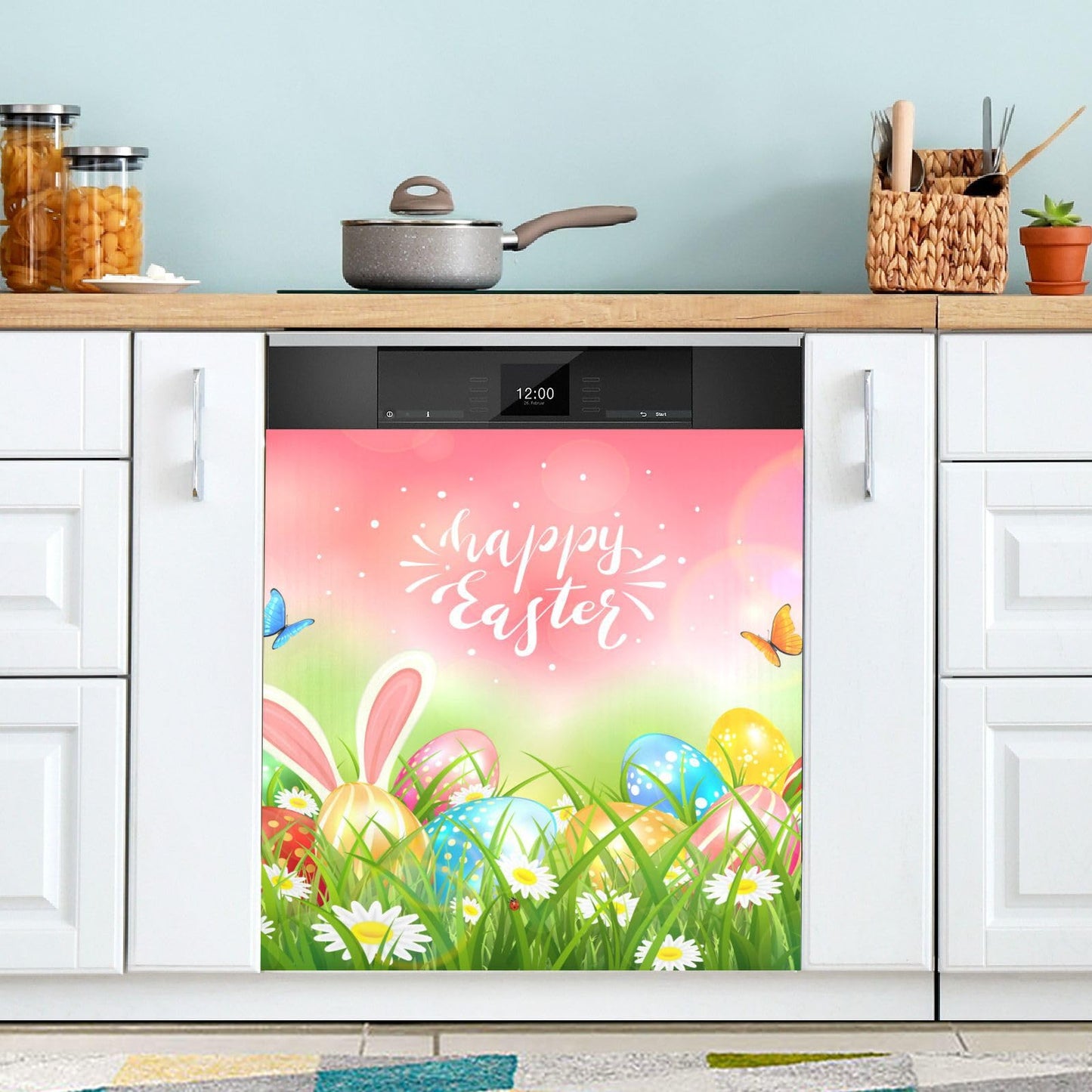 Kigai Easter Eggs Dishwasher Magnet Cover, Reuseable Kitchen Fridge Door Magnet Sticker, Waterproof Refrigerator Microwave Magnet Cover Hoilday Party Decor, 23 x 26 Inch