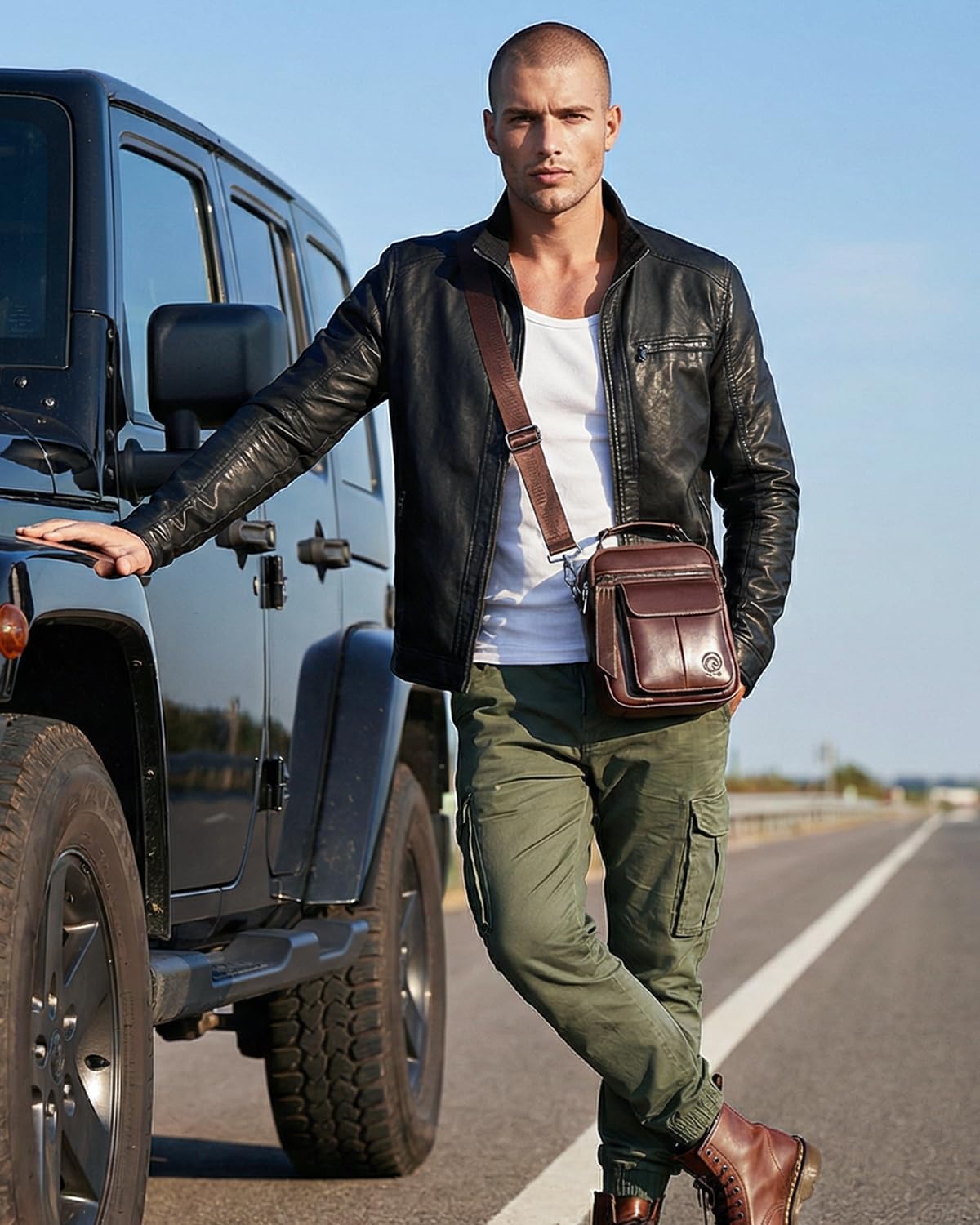 RAINBOW HORSE Men's Vintage Genuine Leather -Durable,Stylish & Practical Crossbody Bag for Daily Essentials