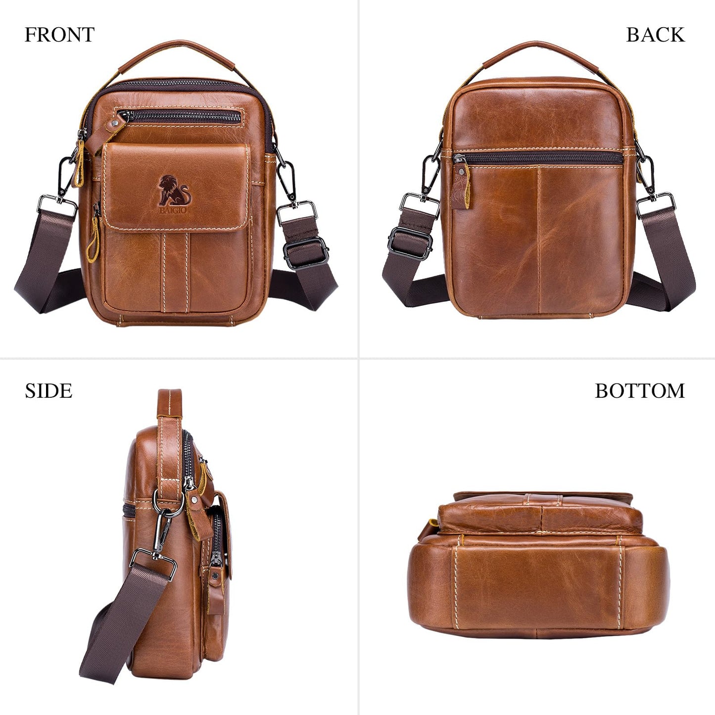 BAIGIO Genuine Leather Small Messenger Bag for Men Crossbody Shoulder Bag for Ipad MIni Handbag Man Purse Satchel for Daily Business