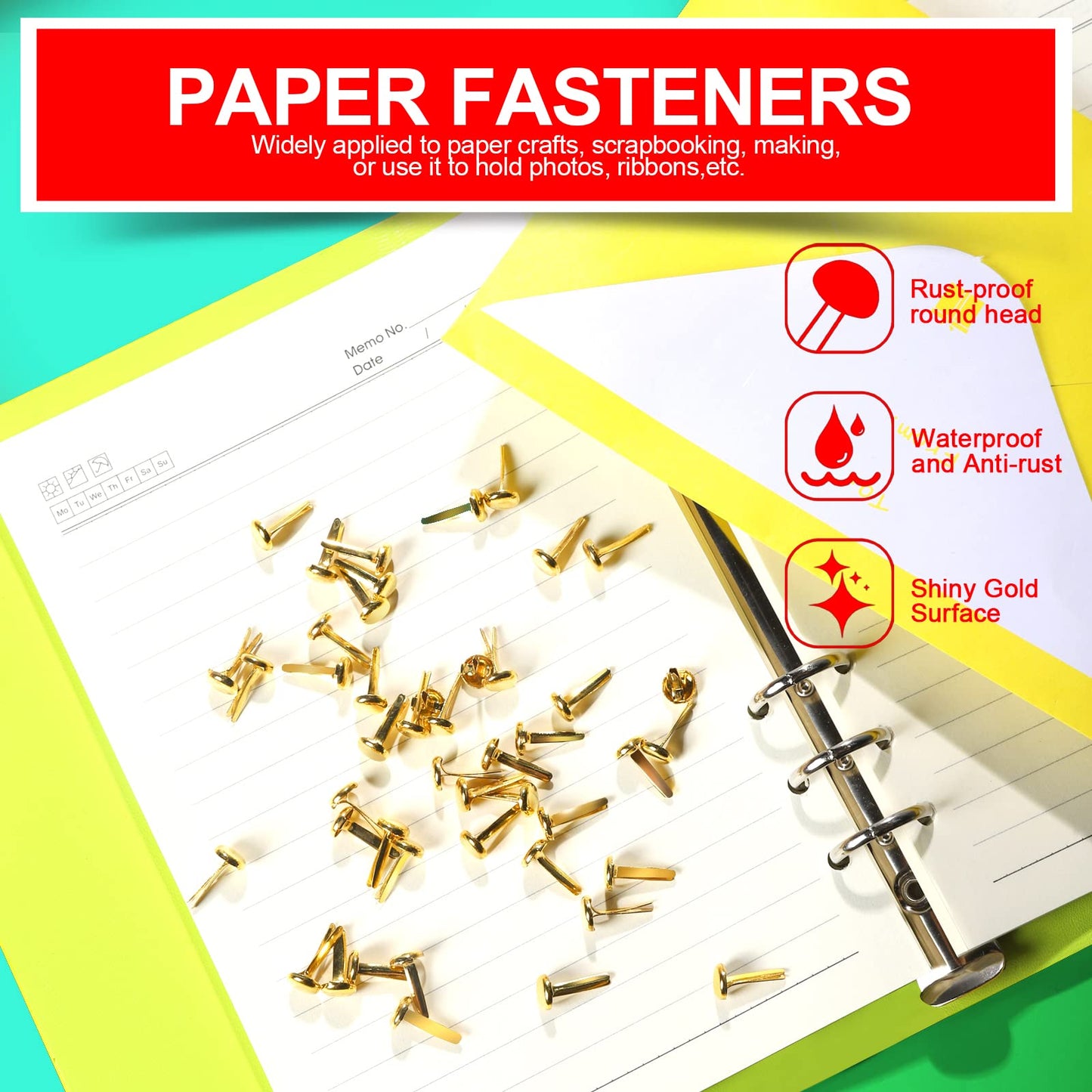 HNYYZL 500PCS Brads for Paper Crafts, Mini Gold Paper Fasteners,Mini Brass Fasteners,Brads Paper Fasteners,Mini Brads Round Head 8mm Paper Fasteners for Paper Crafts (0.3 x 0.6 Inch)