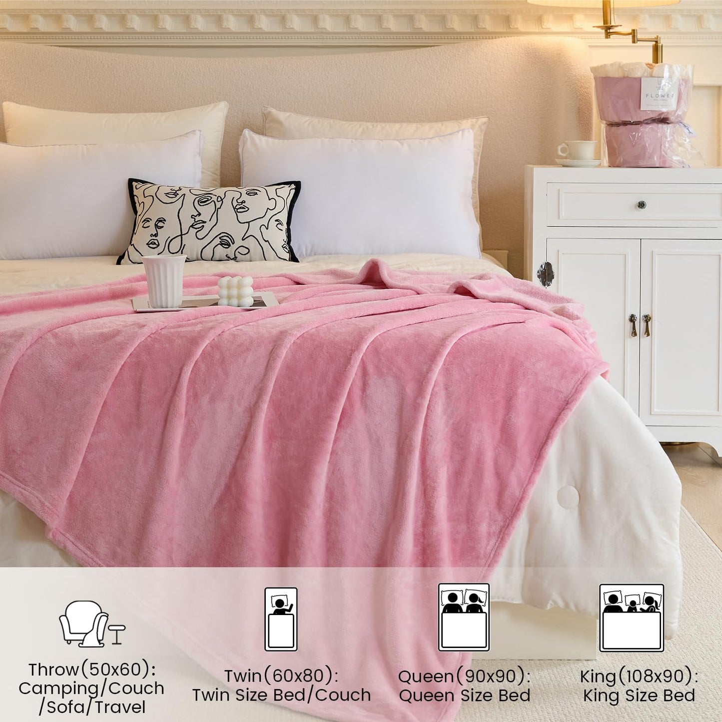 Swiftify Fleece Blanket King Size, Silky Flannel Fuzzy Blankets for All Season, Cozy Lightweight Blanket for Couch, Bed, Sofa, 108" x 90", Pink, King