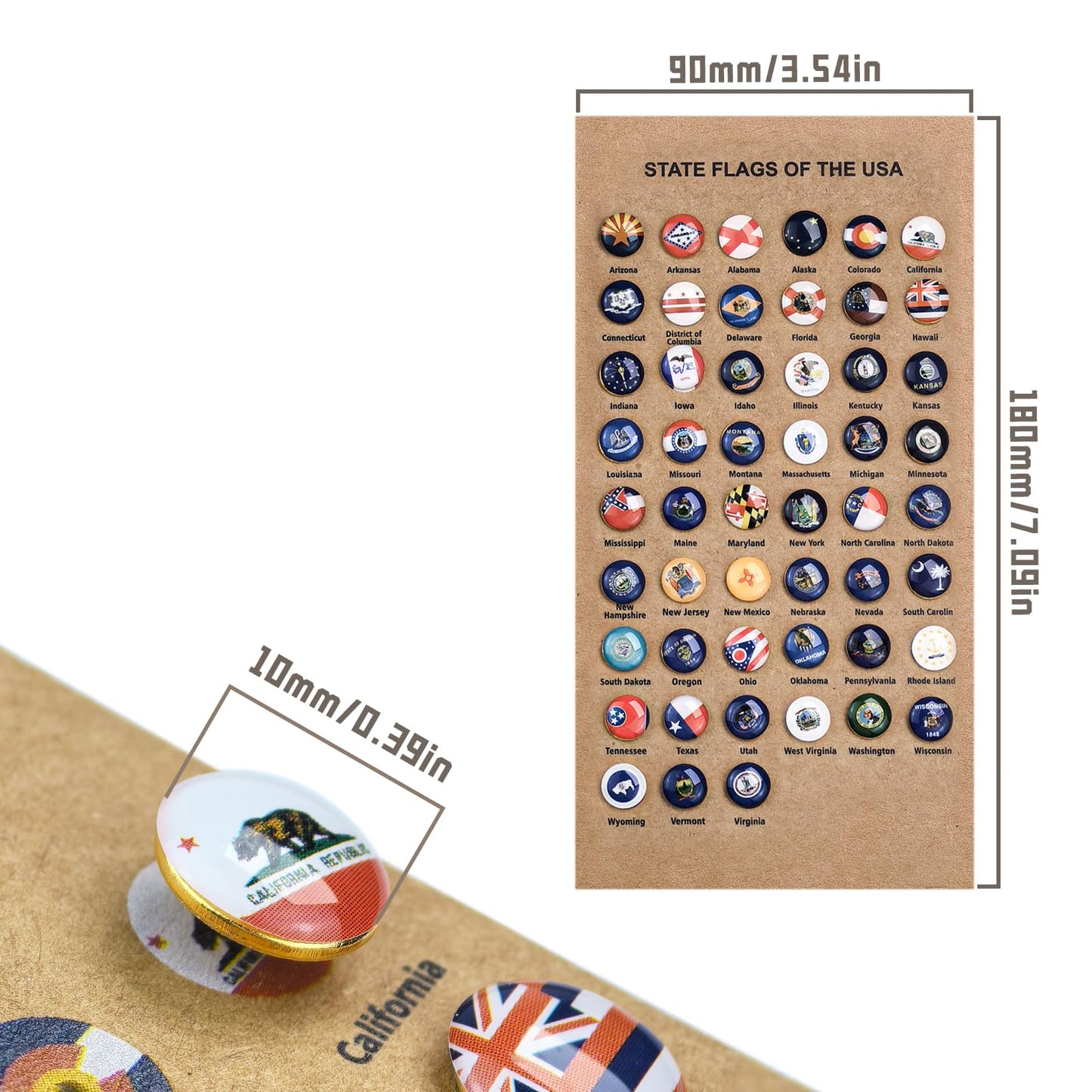 Pins for Cork Board, 51 pcs US State Flags Decorative Push Map Pins, for Marking Travel or School Home Office