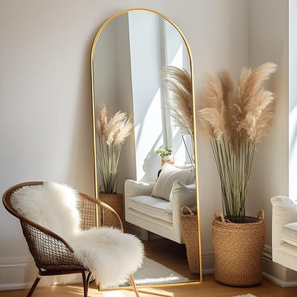 Arched Floor Mirror, 57 "x 20" Full Length Mirror Wall Mirrors Hanging or Leaning Arched-Top Full Body Mirrors with Stand for Bedroom, Dressing Room, Gold
