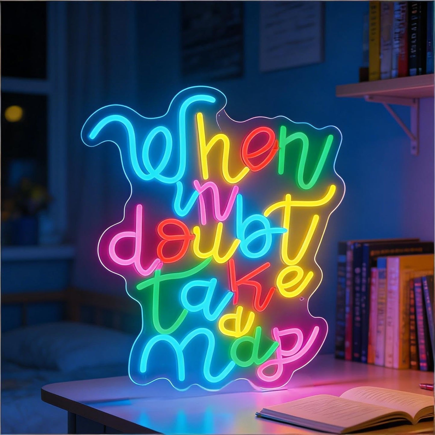 When in Doubt Take a Nap Neon Sign, LED Light Up Wall Decor, USB Powered Dimmable Neon Light, Home Bedroom Living Room Office Decoration, Motivational Quote Art Decor Gift for Teens Adults Friends