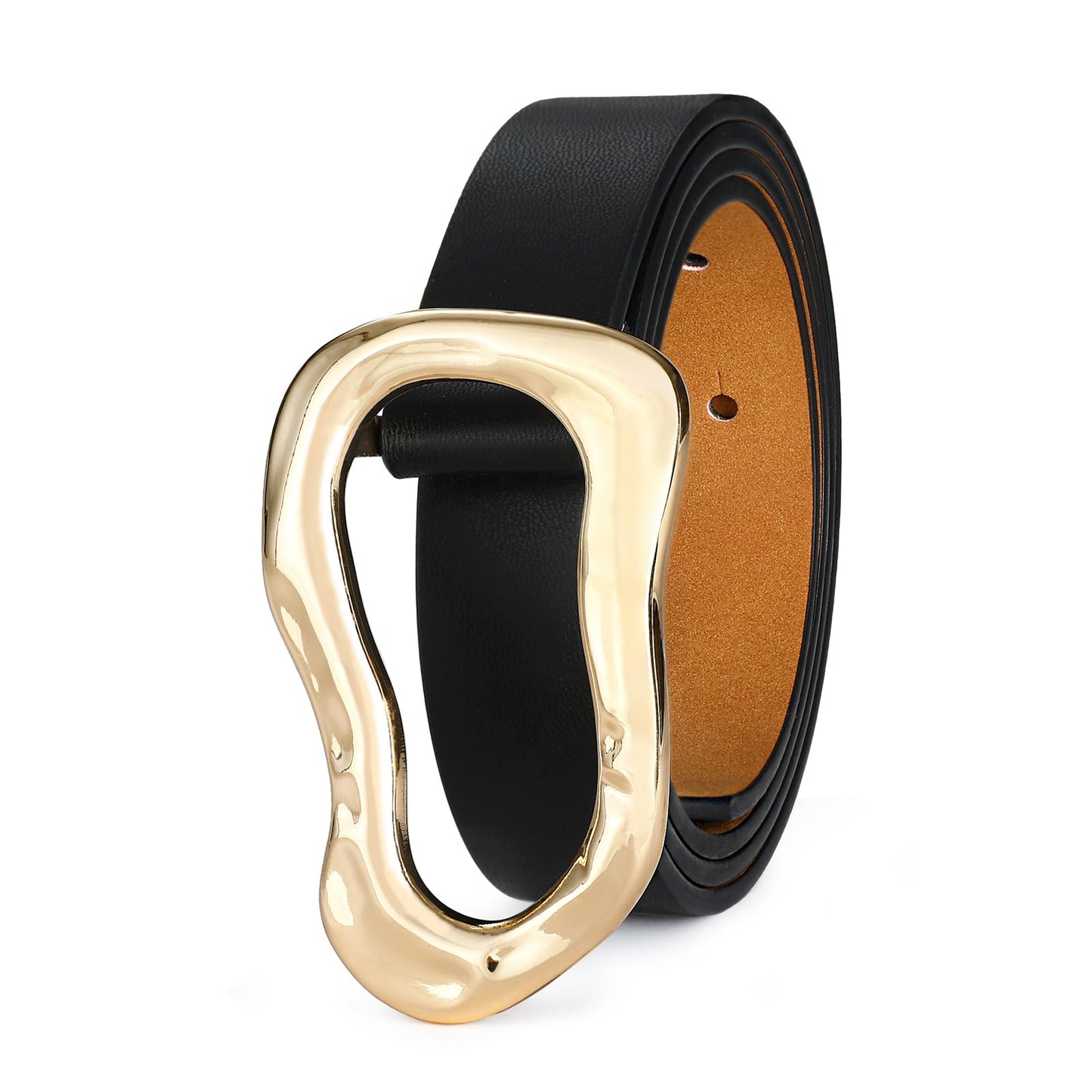 RISANTRY Black Belt for Women Stylish Gold Buckle Fashion Leather Waist Belt Perfect for Jeans and Dresses