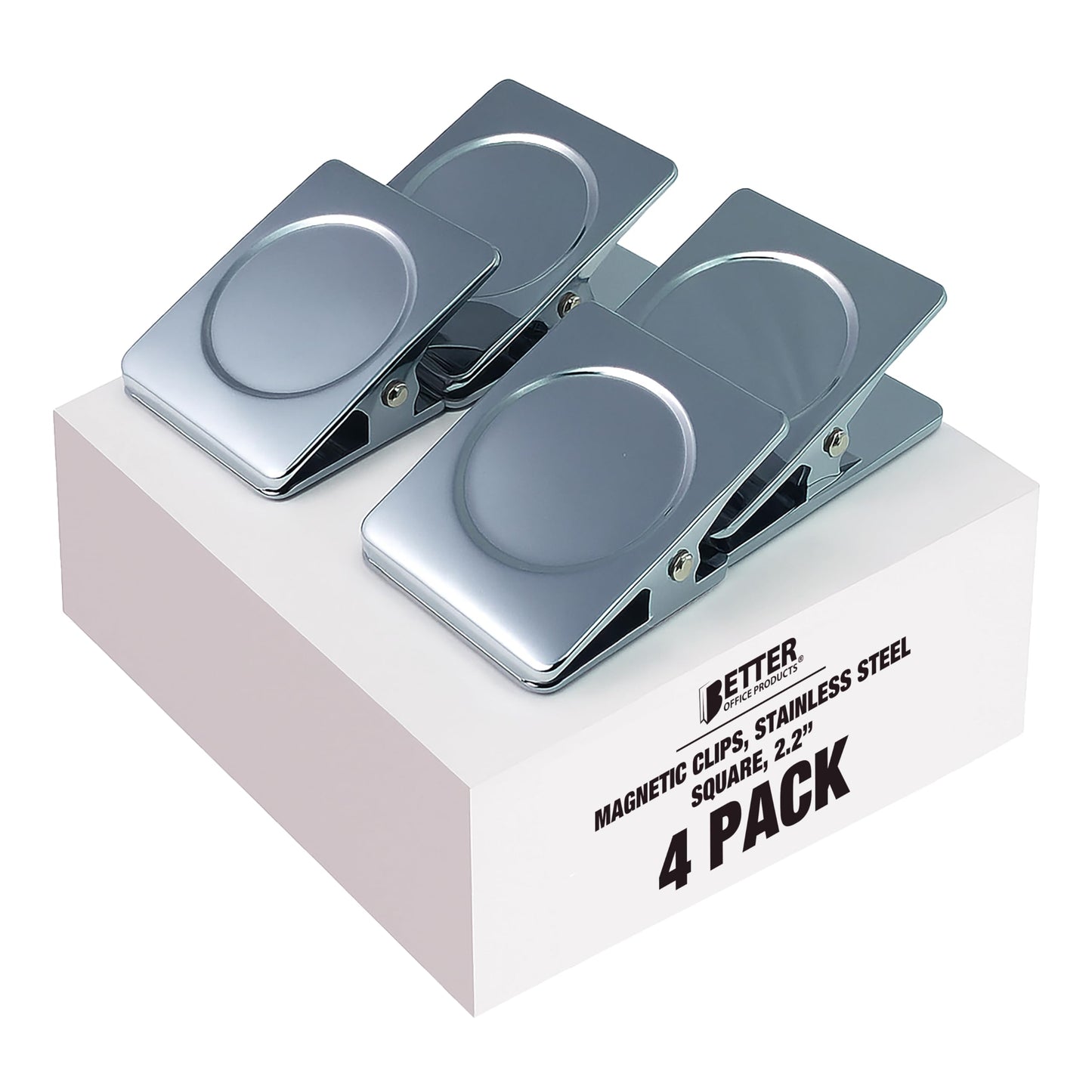 Better Office Products Extra Large Magnetic Metal Clips, 4 Pack, Heavy Duty Stainless Steel, XL, 2.2 Inch, Square