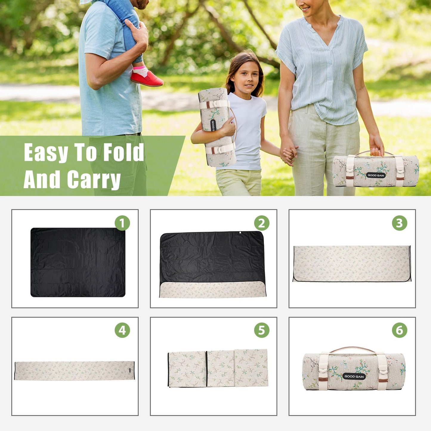 Picnic Outdoor Blankets Waterproof Extra Large - Beach Mat Sand Free Foldable with Carry Strap | Portable Camping Blanket | Park Blanket for Grass Park, Hiking, Travel, Concerts, Indoor(Multi Flower)