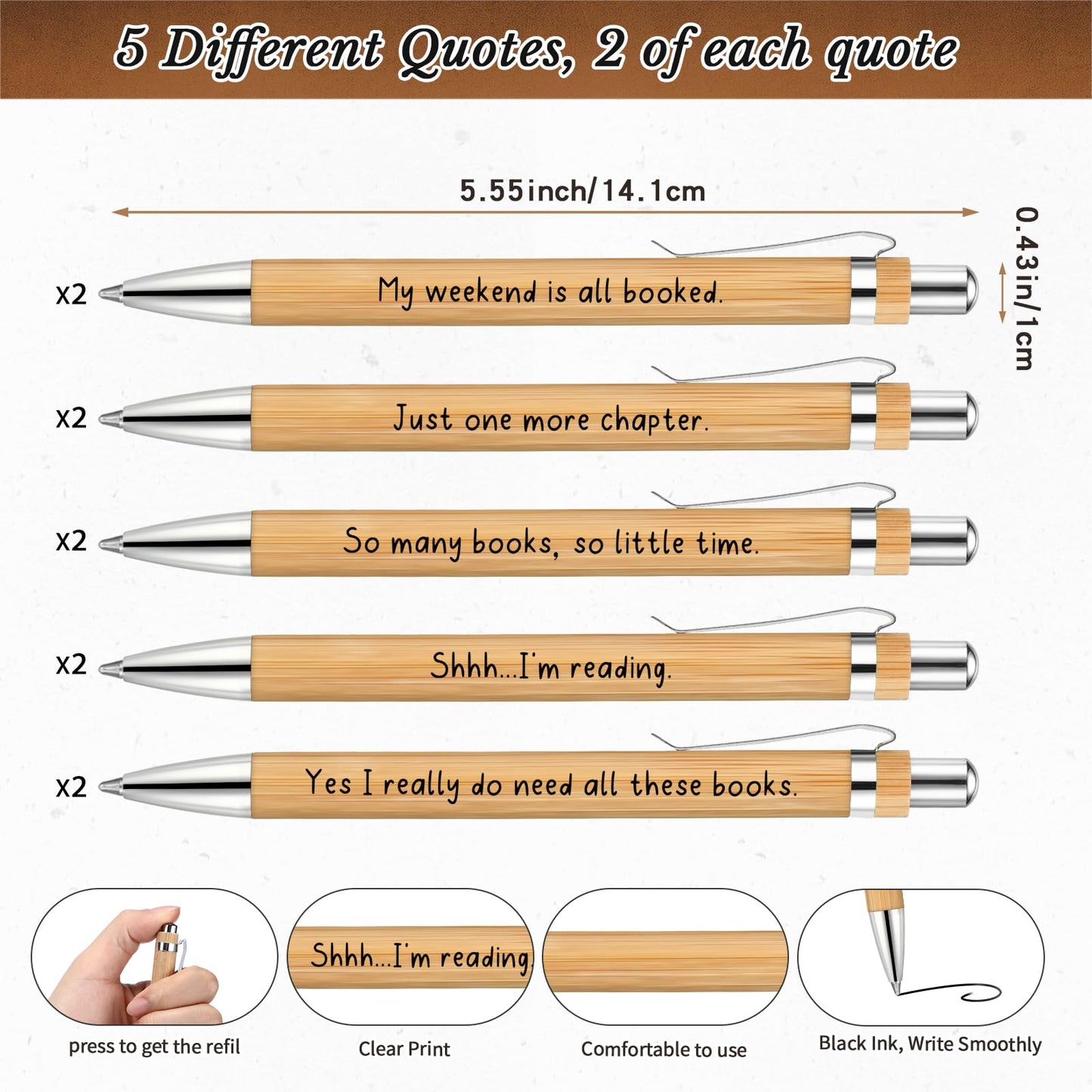 Resurhang 10 Sets Book Club Gifts Journal A6 Library Due Date Spiral Notebooks Planners with Bamboo Pens to Do List Reading Journals Gifts for Women Teacher Reader Student Librarian