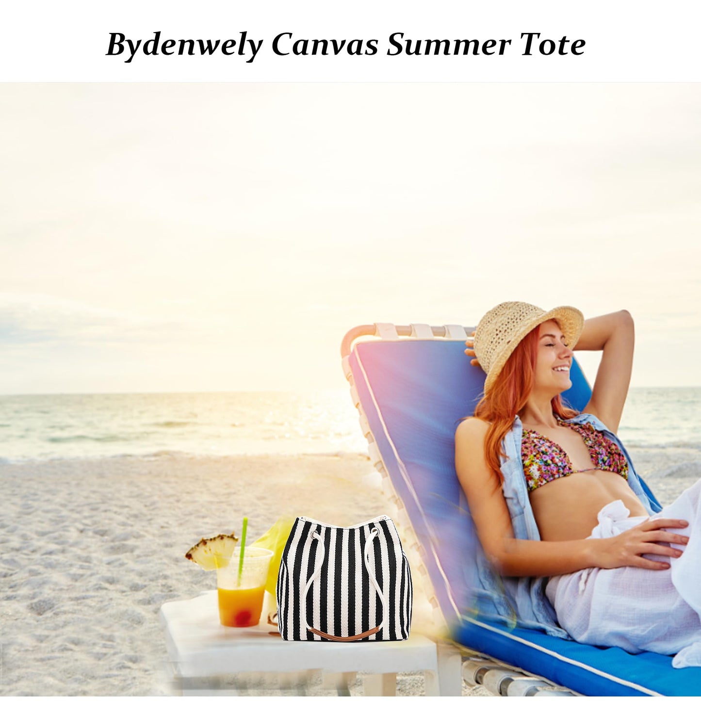Bydenwely Women's Canvas Summer Tote Bags Small Shoulder Bag Daily Working Handbag for Holiday Travel Pool (Black, Small)
