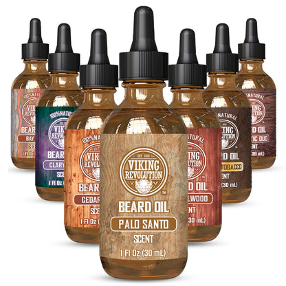 Viking Revolution Sandalwood Beard Oil for Men - Natural Mens Beard Oil with Argan Oil and Jojoba Oil - Beard Softener, Strengthens and Moisturizes - Beard Conditioner for Men (Sandalwood, 1 Pack)