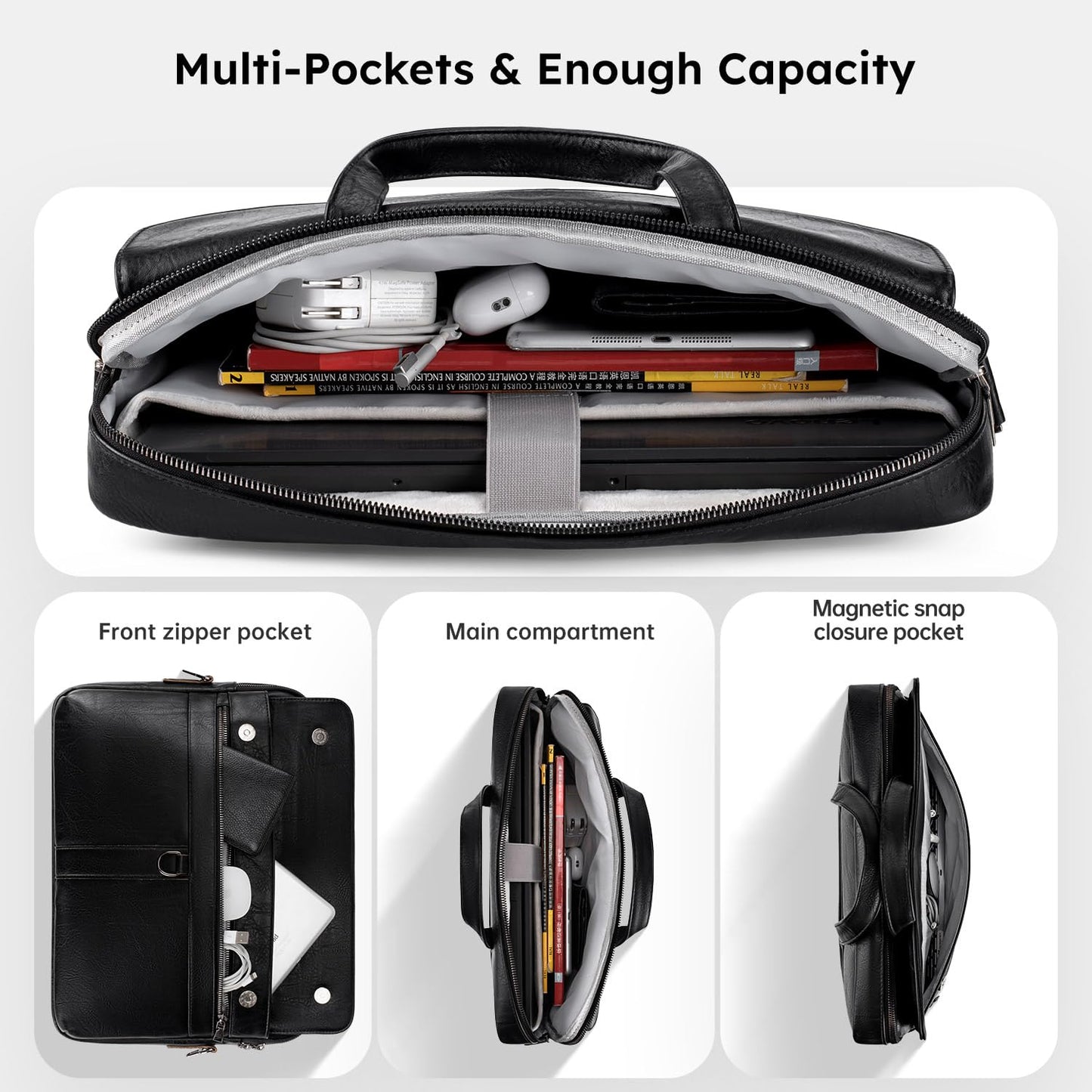 14 inch Laptop Leather Sleeve Bag for 2026-2021 14-inch MacBook Pro M5 A3427 A3434 M4 A3112 M3 A3401, 14" HP Dell Lenovo ASUS Acer Chromebook, Padded Travel Shoulder Accessory Case