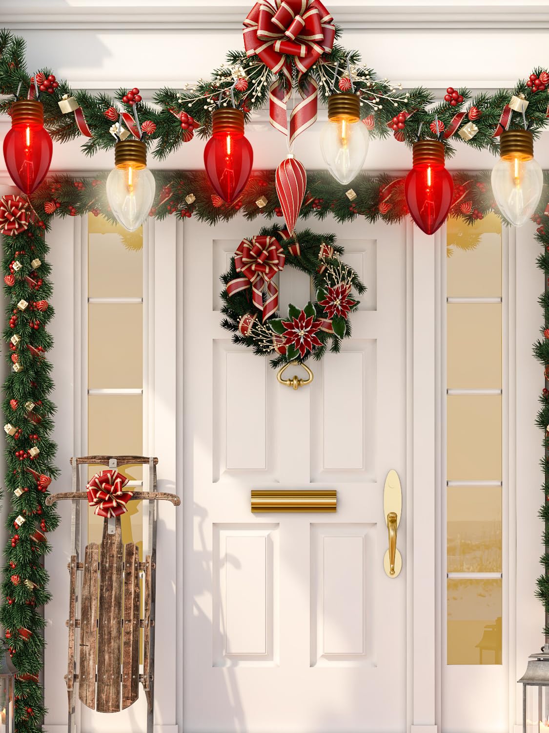 SUNSGNE Jumbo Christmas Lights Outdoor, 16FT Red and White Christmas Lights with 10 Count 5'' Clear Glossy LED Bulbs for Home Tree Roof Yard Garden Patio Balcony Decorations