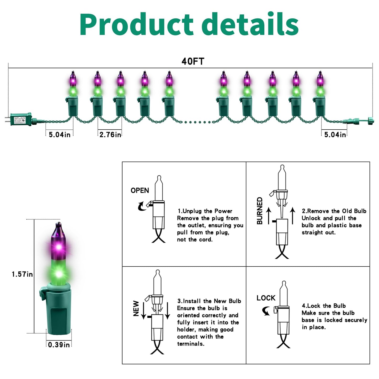 SUPHONOR Christmas200-Count Mini Purple & Green String LightsUL-Certified, Equipped with 8 Lighting Modes, Perfect for patios, Fences and Holiday Occasions.(40ft)
