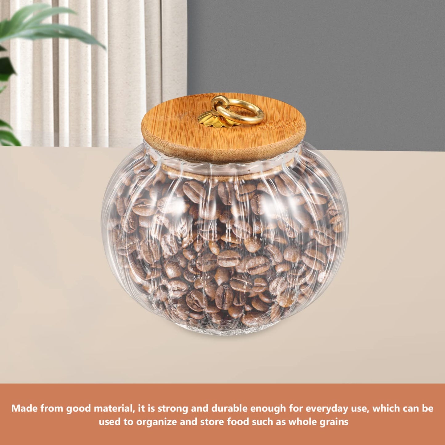 STOBAZA Xmas Glass Candy Jar with Lid 28Oz Pumpkin Shaped Food Storage Canister with Wood Lid, Glass Pumpkin Jar, Decorative Kitchen Storage for Christmas, Halloween