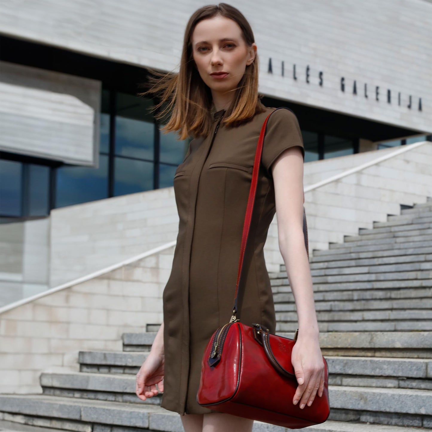 Time Resistance Leather Handbag - Full-Grain Leather Purse for Women - Top Handle Bag - Tote Bag (Red)
