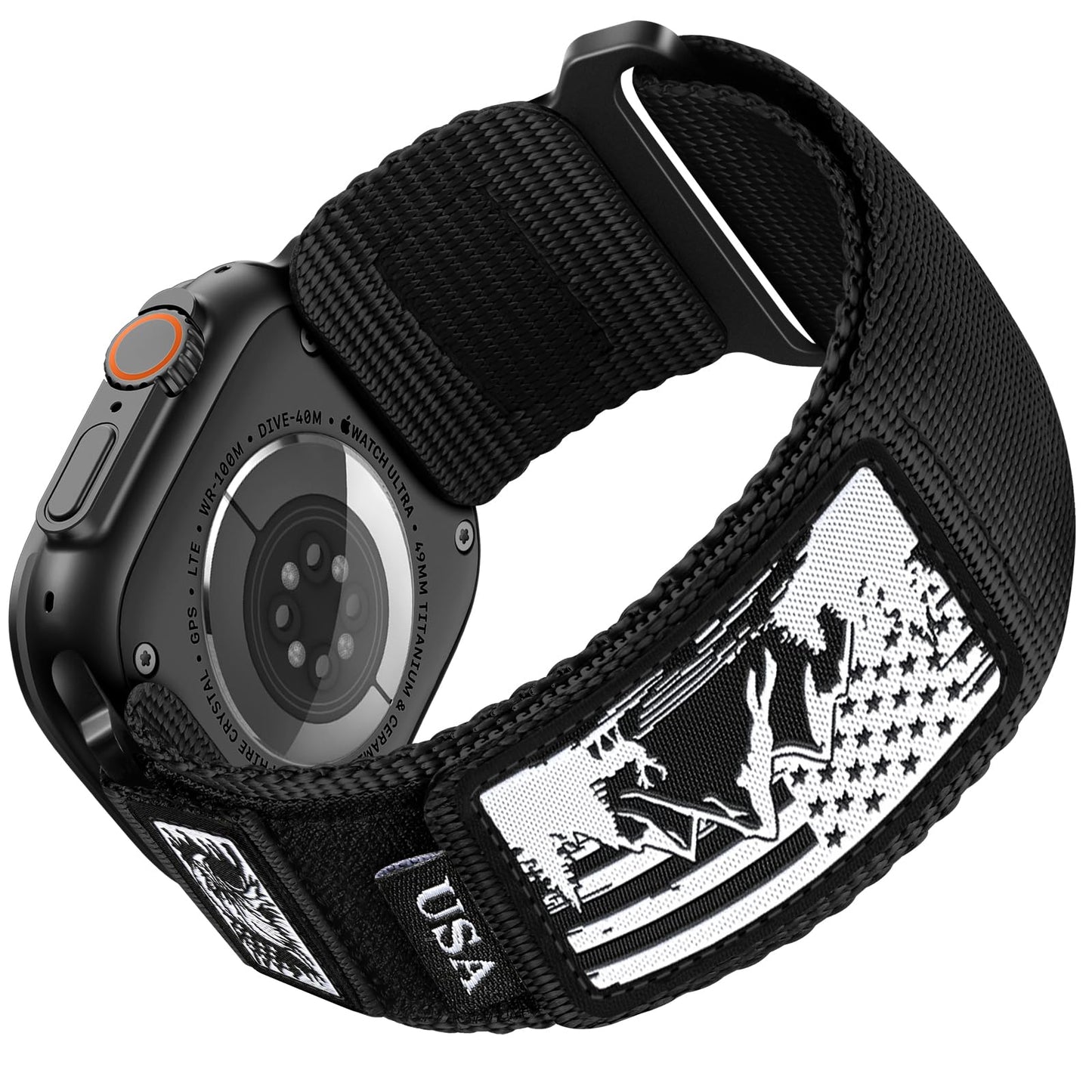 SNBLK Rugged Nylon Braided Bands Compatible with Apple Watch Series 10 Band for Men 49mm 46mm 45mm 44mm 42mm, Soft Woven Stars- Stripes Flag Strap for iWatch Ultra 2 Series 9 8 7 6 5 4 3 1 SE