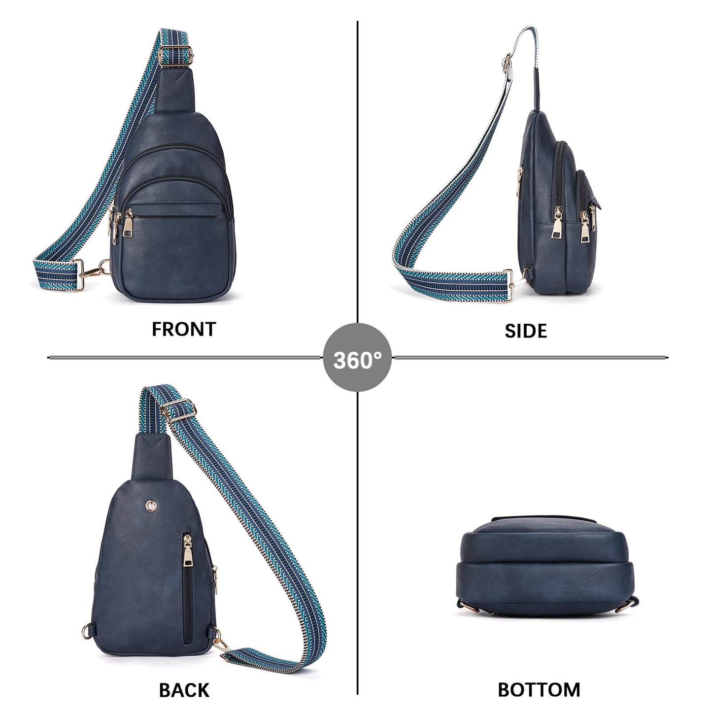 BOSTANTEN Small Sling Bag for Women Leather Crossbody Bags Fanny Pack Chest Bag for Travel, Blue