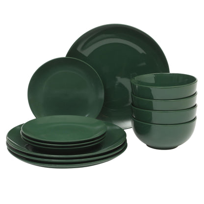 Gibson Home Queenslane 16 Piece Double Bowl Plates and Bowls Dinnerware Sets - Matte Blue