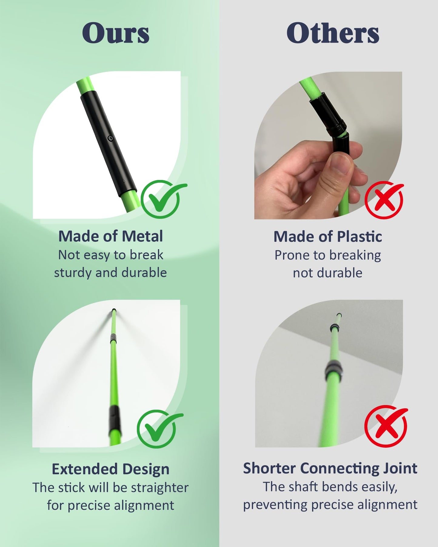 Josongslax Golf Alignment Sticks, 2 Pack Plastic 49" Collapsible Alignment Stick Golf Practice Rods Aid for Aiming, Putting, Swing Trainer, Posture Corrector with Tube Case, Golf Training Equipment