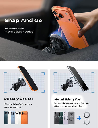 LISEN for MagSafe Car Mount [360° Rotation] Magnetic Phone Holder for Car Vent Phone Mount, Hands Free Phone Mount for Car Accessories, Phone Car Mount for iPhone Includes Vent/Dashboard Mount, Black